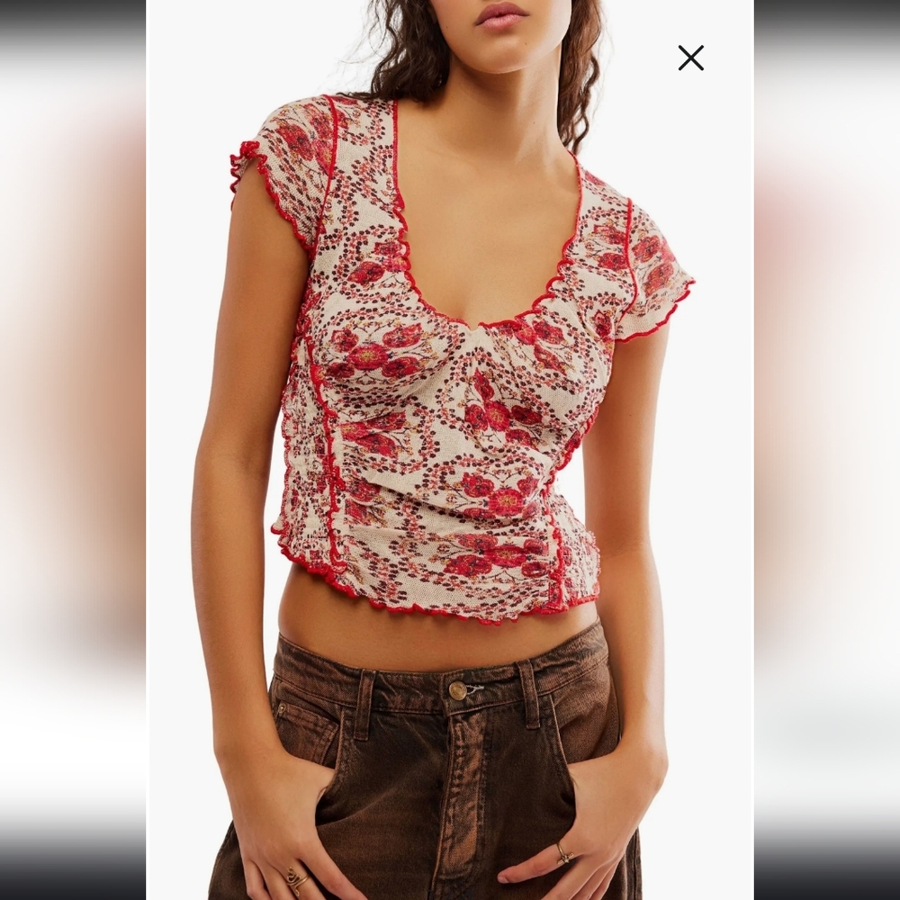 Free People NWOT Oh My Baby Sand Combo Tee